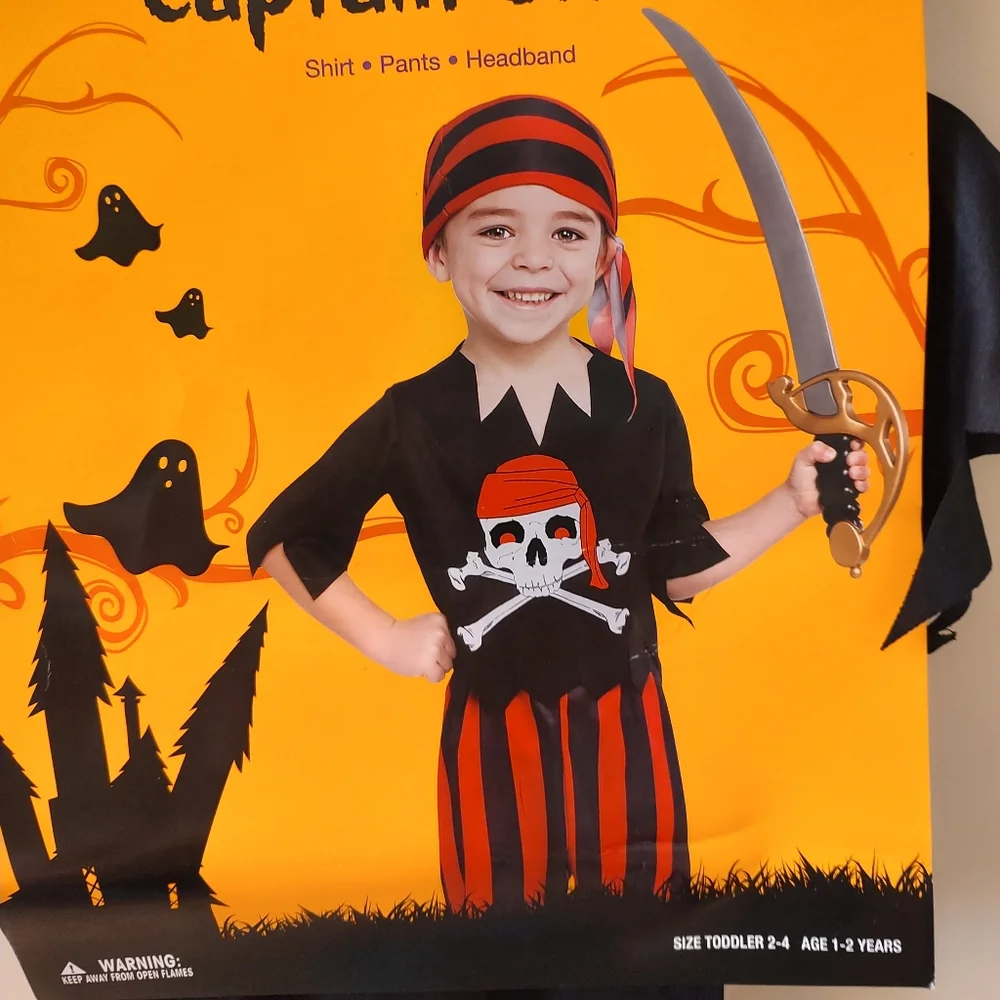 New Rubies Kid's Pirate Halloween Costume Captain Skull Shirt Pants Headband 1-2 - Picture 2 of 4